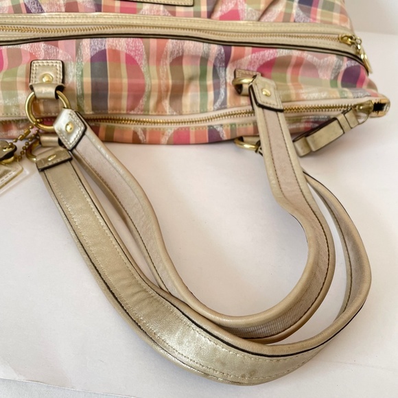 Coach Daisy Madras Plaid Glam Signature Tote Shoulder Bag - Picture 14 of 16